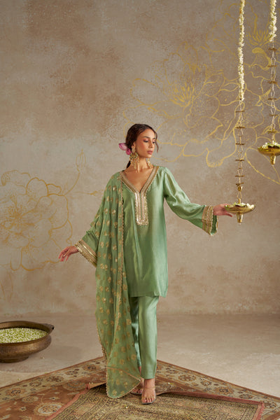 Chhavvi Aggarwal Jade Chanderi Kurta Set indian designer wear online shopping melange singapore