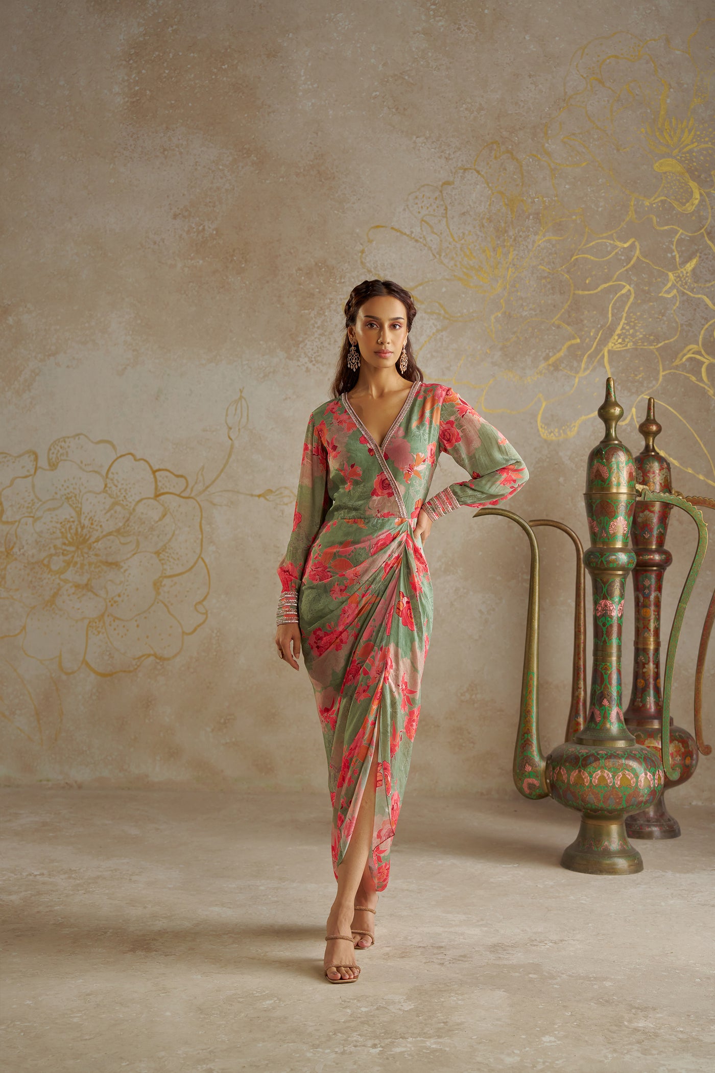 Chhavvi Aggarwal Jade Rose Draped Dress indian designer wear online shopping melange singapore