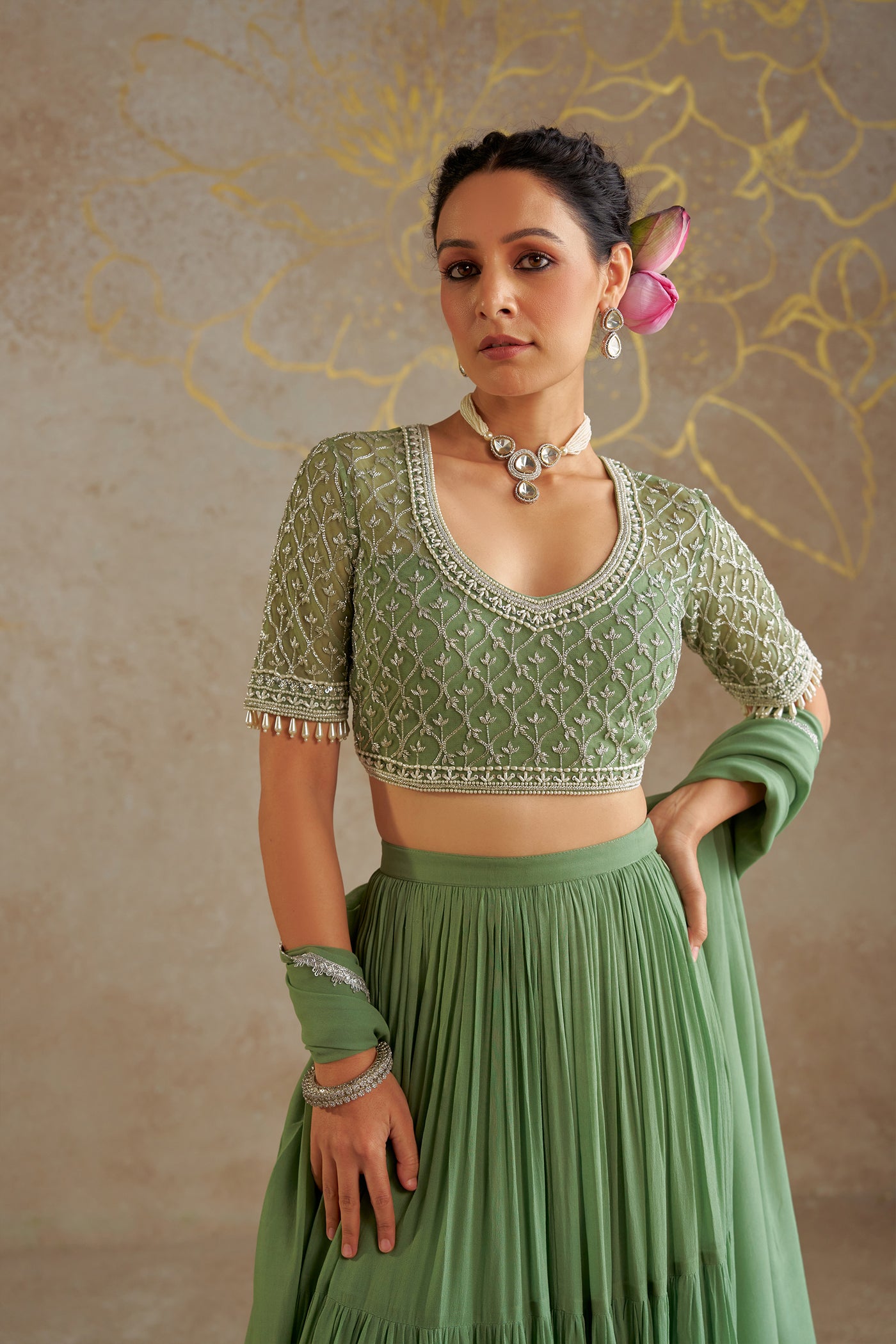 Chhavvi Aggarwal Jade Tiered Lehenga Set indian designer wear online shopping melange singapore