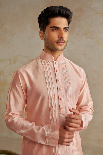 Chhavvi Aggarwal Menswear Blush Chanderi Kurta Set indian designer wear online shopping melange singapore