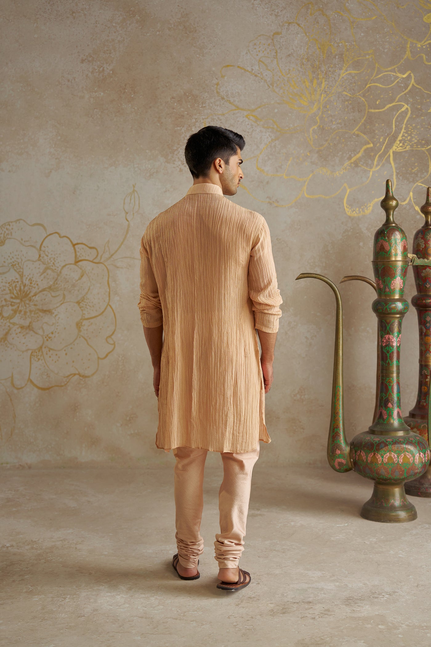 Chhavvi Aggarwal Menswear Blush Tissue Kurta Set indian designer wear online shopping melange singapore