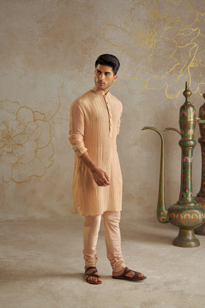 Chhavvi Aggarwal Menswear Blush Tissue Kurta Set indian designer wear online shopping melange singapore