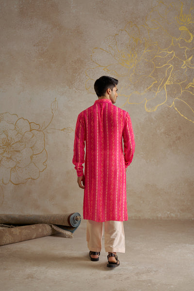 Chhavvi Aggarwal Menswear Pink Vine Kurta Set indian designer wear online shopping melange singapore