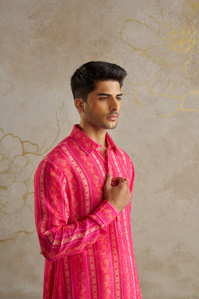 Chhavvi Aggarwal Menswear Pink Vine Kurta Set indian designer wear online shopping melange singapore