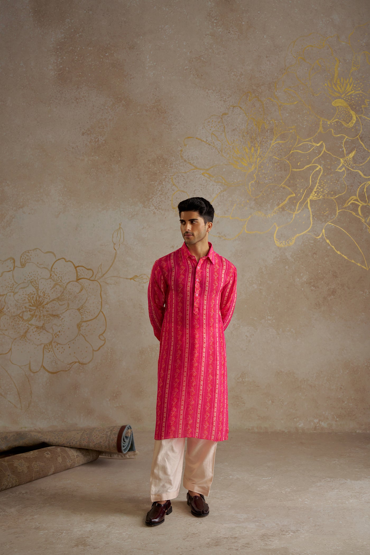 Chhavvi Aggarwal Menswear Pink Vine Kurta Set indian designer wear online shopping melange singapore