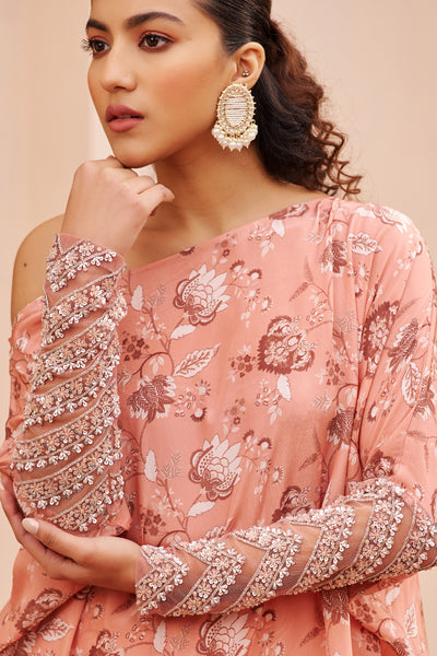 Chhavvi Aggarwal Peach One Shoulder Top With Pants indian designer wear online shopping melange singapore