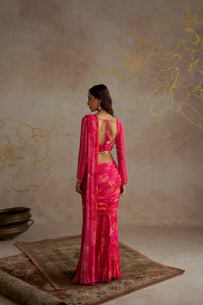 Chhavvi Aggarwal Pink Rose Saree indian designer wear online shopping melange singapore