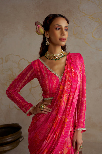 Chhavvi Aggarwal Pink Rose Saree indian designer wear online shopping melange singapore