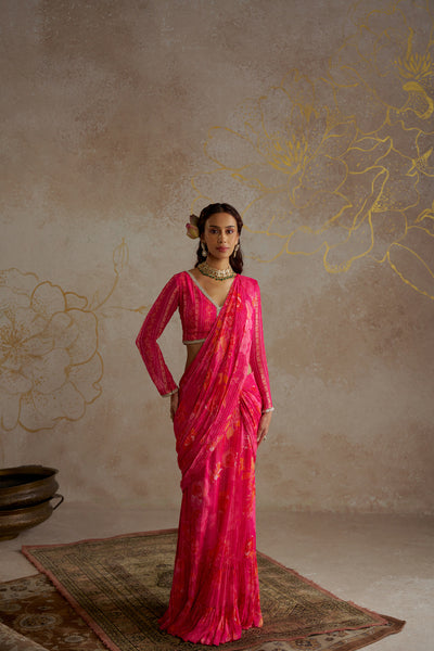 Chhavvi Aggarwal Pink Rose Saree indian designer wear online shopping melange singapore