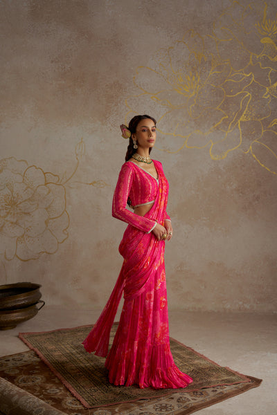 Chhavvi Aggarwal Pink Rose Saree indian designer wear online shopping melange singapore