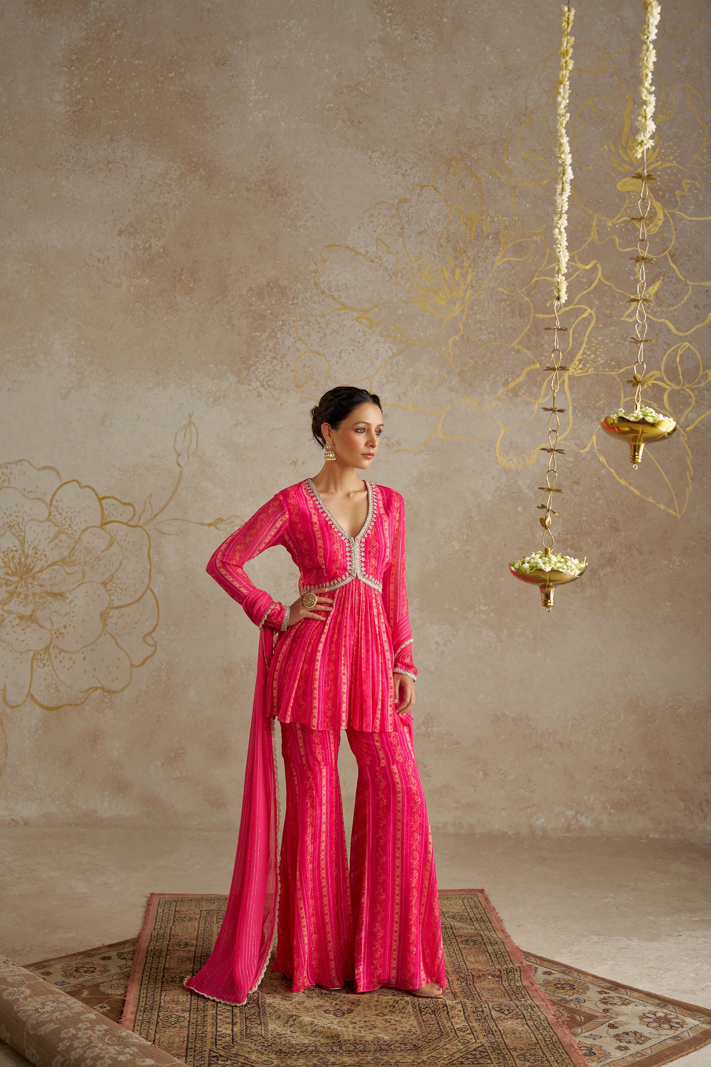 Chhavvi Aggarwal Pink Vine Sharara Set indian designer wear online shopping melange singapore