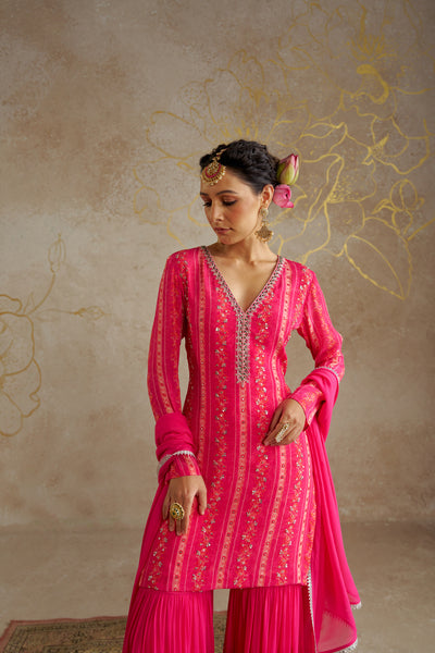 Chhavvi Aggarwal Pink Vine Tiered Sharara Set indian designer wear online shopping melange singapore