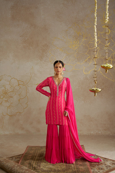 Chhavvi Aggarwal Pink Vine Tiered Sharara Set indian designer wear online shopping melange singapore