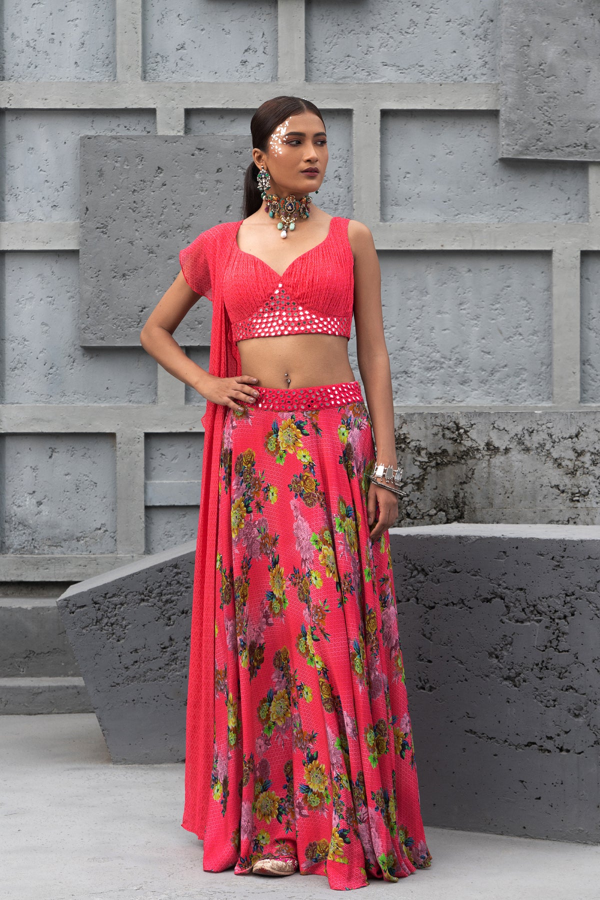 Raspberry Printed Lehenga Set – Melange Singapore