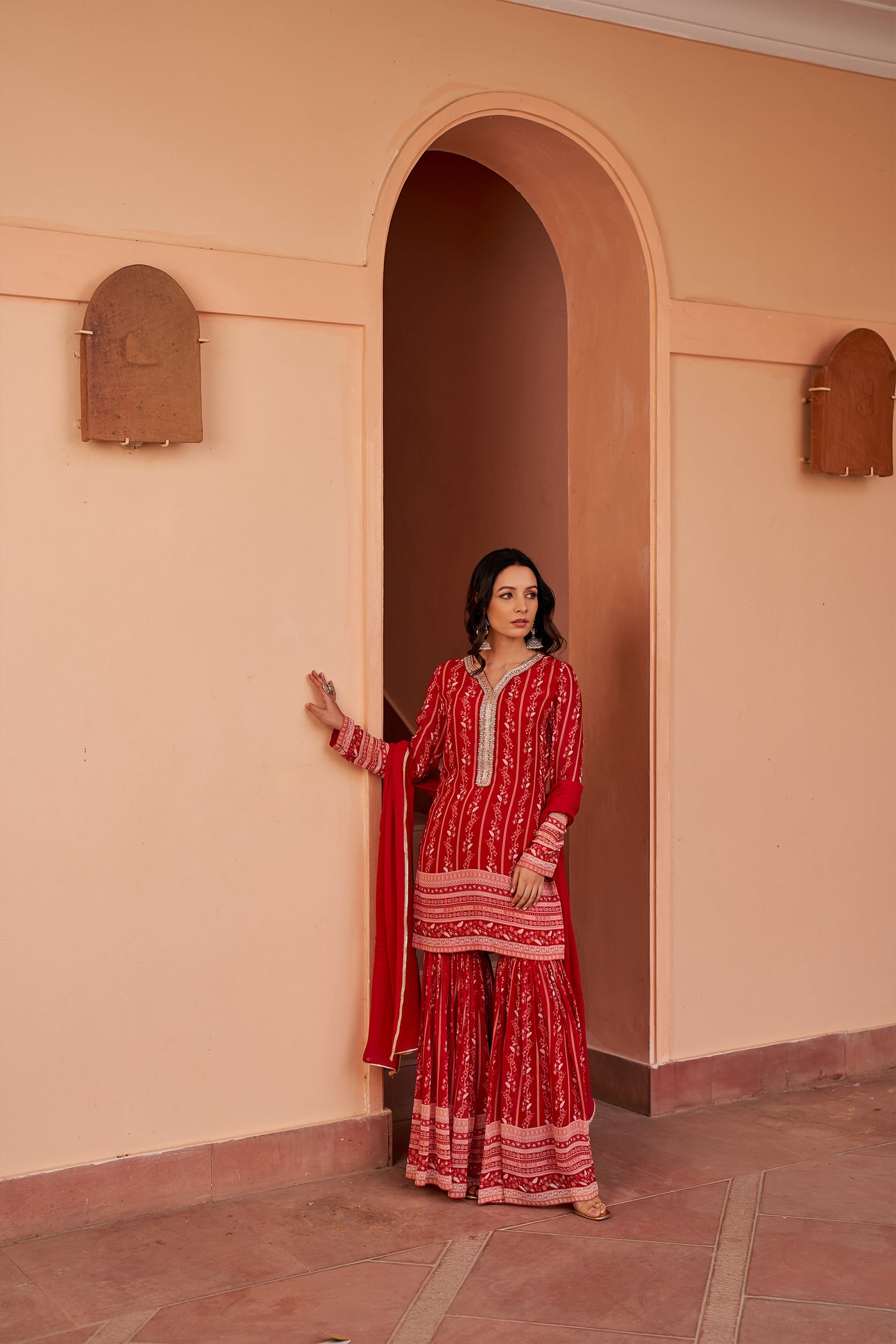 Chhavvi Aggarwal Red Printed Sharara Set indian designer wear online shopping melange singapore