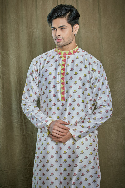 Empaar Chanderi Silk Cream Kurta Set indian designer wear online shopping melange singapore