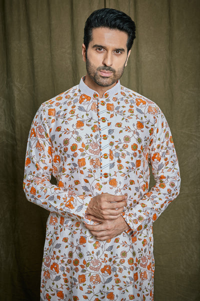 Empaar Floral Printed Chanderi Silk Kurta Set indian designer wear online shopping melange singapore