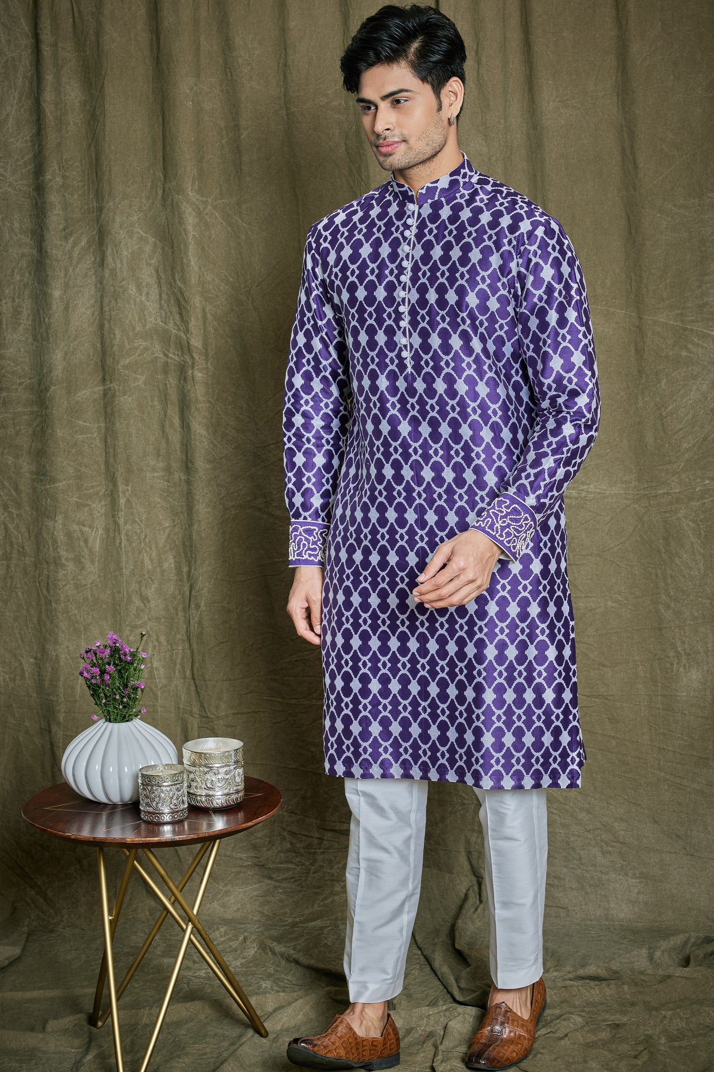 Empaar Geometric Design Kurta Set indian designer wear online shopping melange singapore