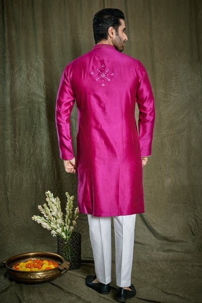 Empaar Magenta Chanderi Silk Kurta Set indian designer wear online shopping melange singapore