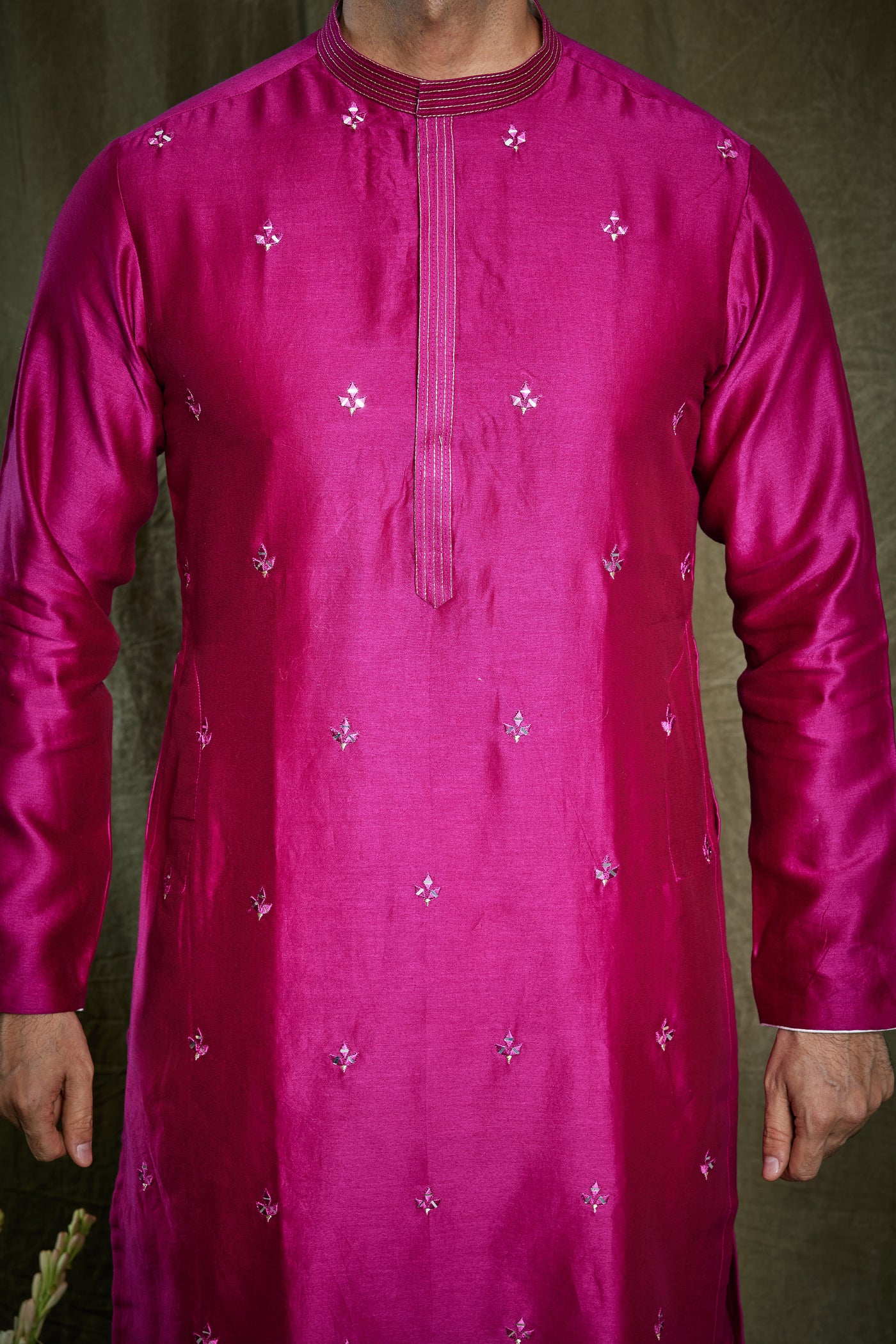 Empaar Magenta Chanderi Silk Kurta Set indian designer wear online shopping melange singapore