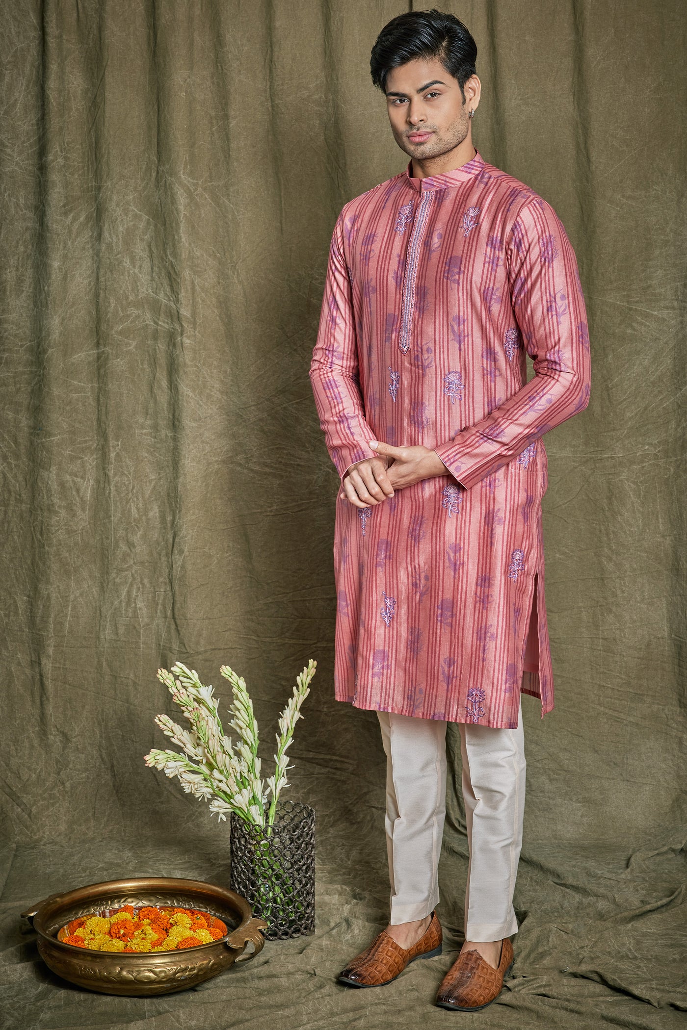 Empaar Printed Chanderi Silk Kurta Set indian designer wear online shopping melange singapore