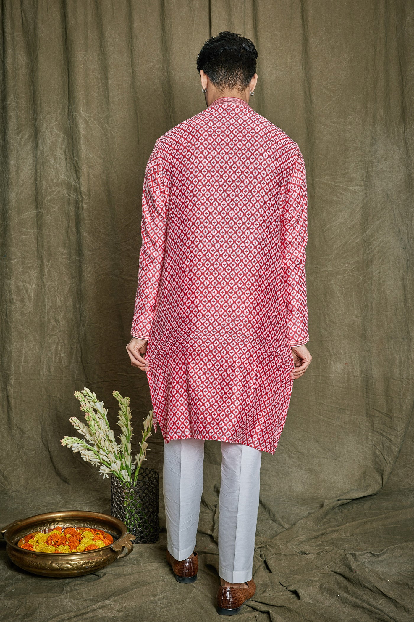 Empaar Printed Chanderi Silk Red Kurta Set indian designer wear online shopping melange singapore