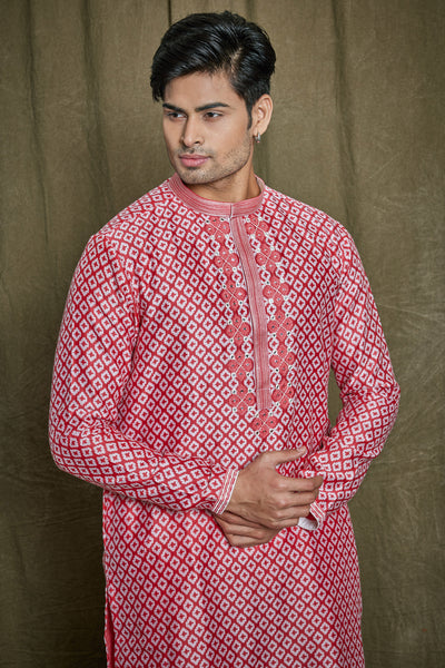 Empaar Printed Chanderi Silk Red Kurta Set indian designer wear online shopping melange singapore