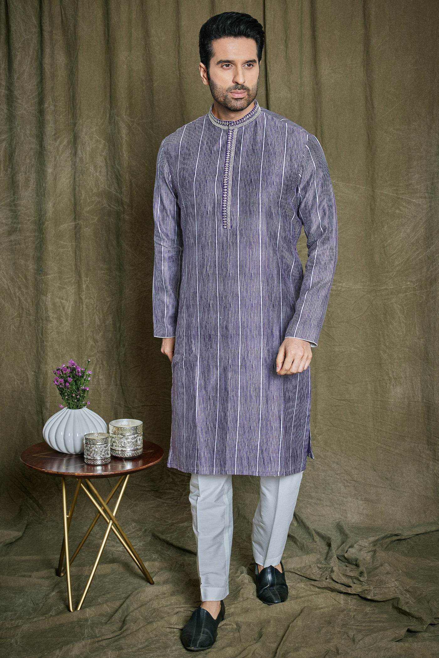 Empaar Printed Linear Chanderi Silk Kurta Set indian designer wear online shopping melange singapore