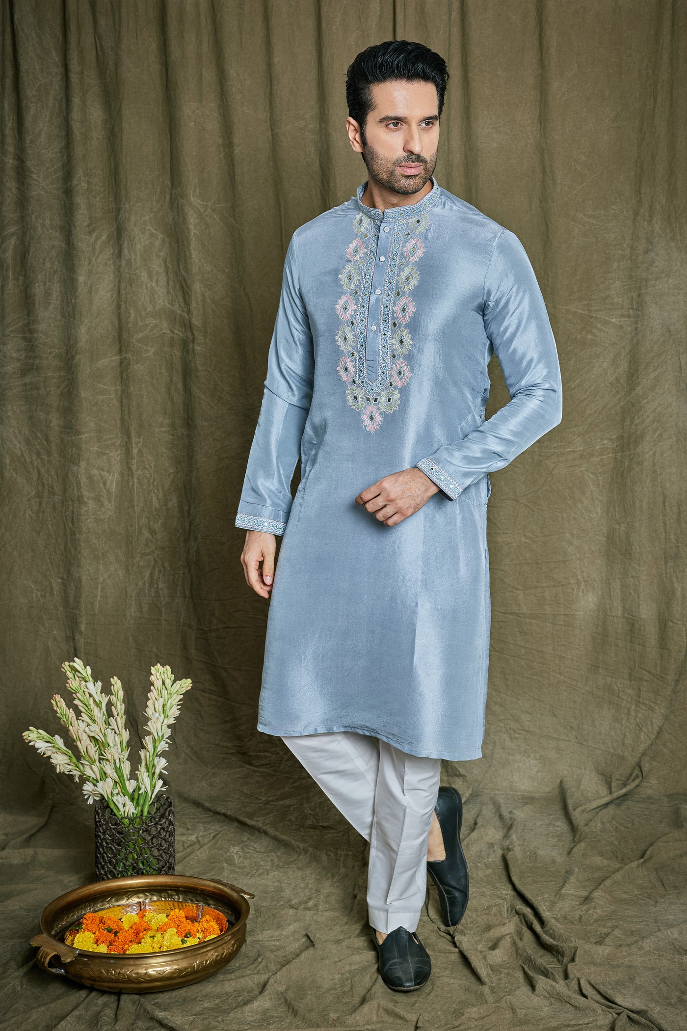 Empaar Pure Dupion Silk Kurta Set indian designer wear online shopping melange singapore
