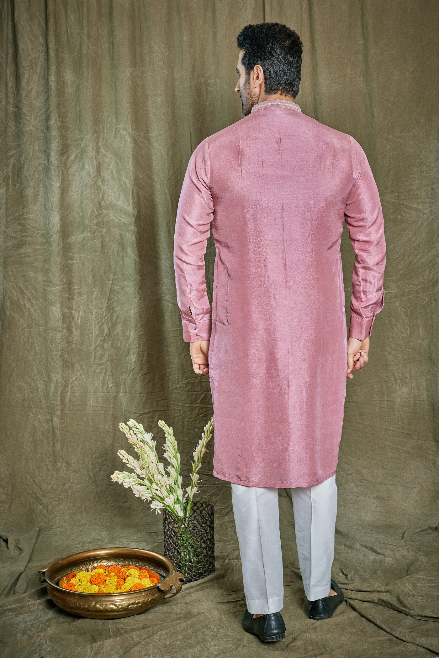 Empaar Pure Dupion Silk Onion Pink Kurta Set indian designer wear online shopping melange singapore