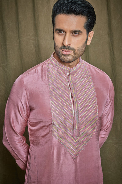 Empaar Pure Dupion Silk Onion Pink Kurta Set indian designer wear online shopping melange singapore