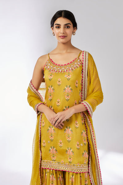 Gopi Vaid Advika Strappy Sharara Set Mustard indian designer wear online shopping melange singapore