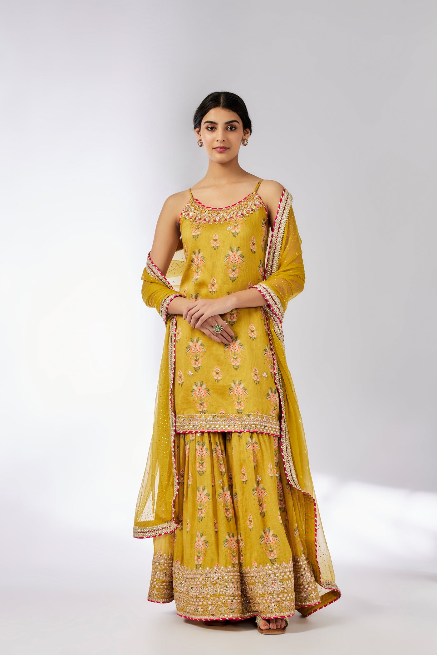 Gopi Vaid Advika Strappy Sharara Set Mustard indian designer wear online shopping melange singapore