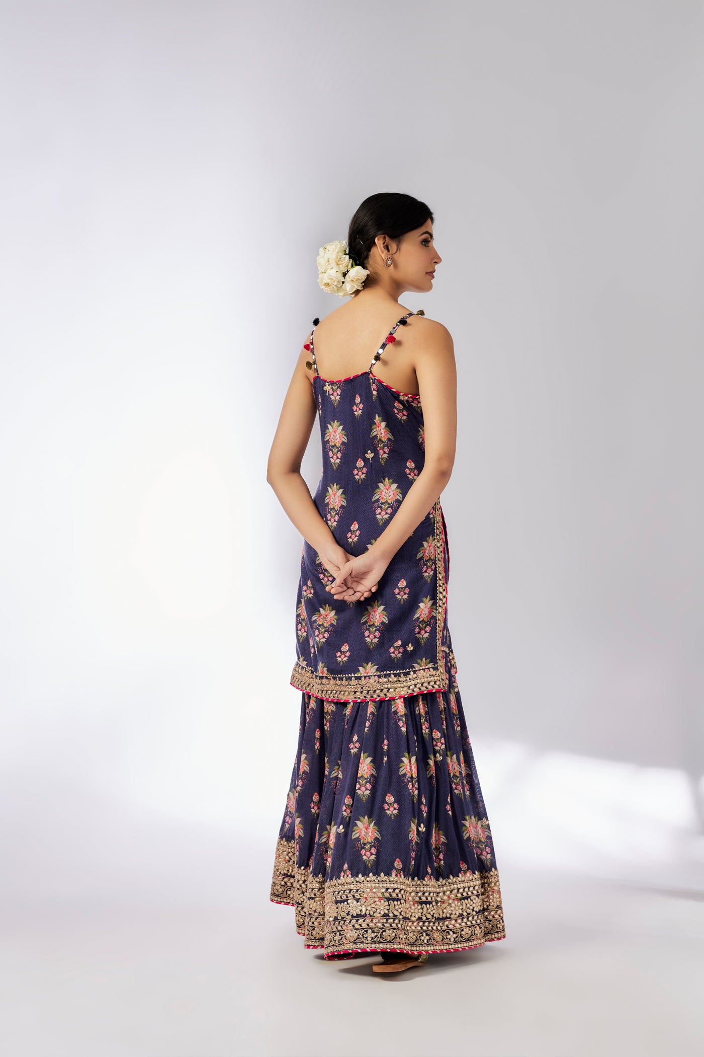 Gopi Vaid Advika Strappy Sharara Set Navy indian designer wear online shopping melange singapore