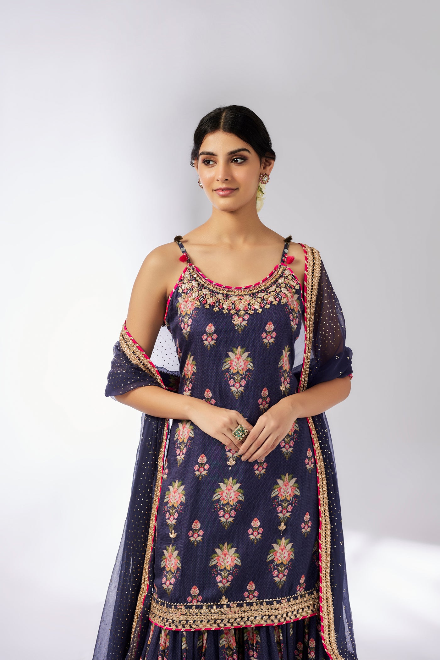 Gopi Vaid Advika Strappy Sharara Set Navy indian designer wear online shopping melange singapore