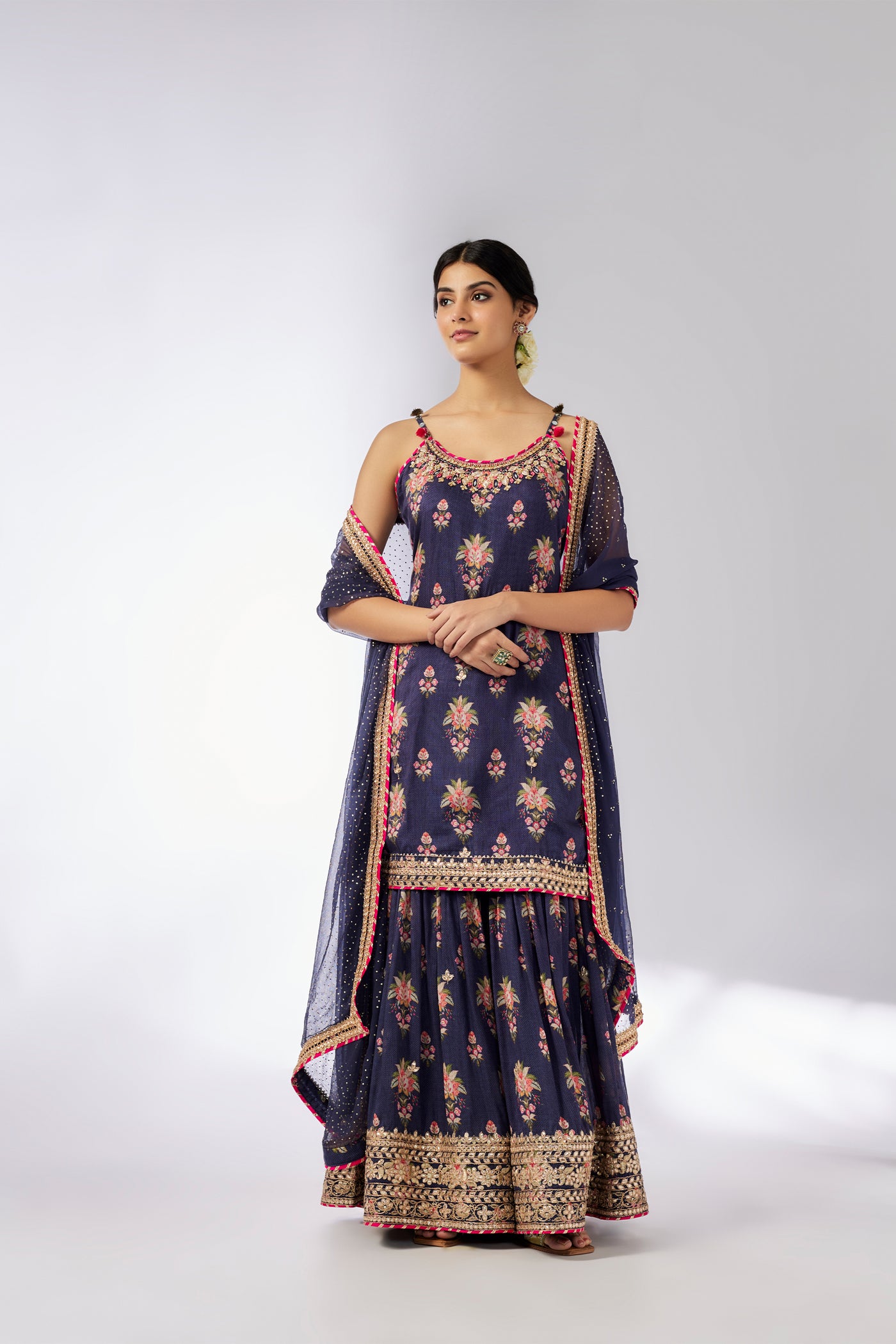 Gopi Vaid Advika Strappy Sharara Set Navy indian designer wear online shopping melange singapore