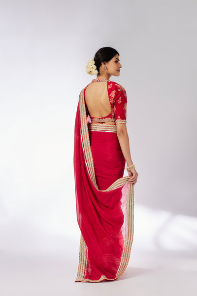 Gopi Vaid Anisha Saree Set Red indian designer wear online shopping melange singapore