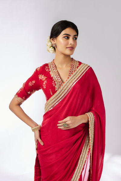 Gopi Vaid Anisha Saree Set Red indian designer wear online shopping melange singapore