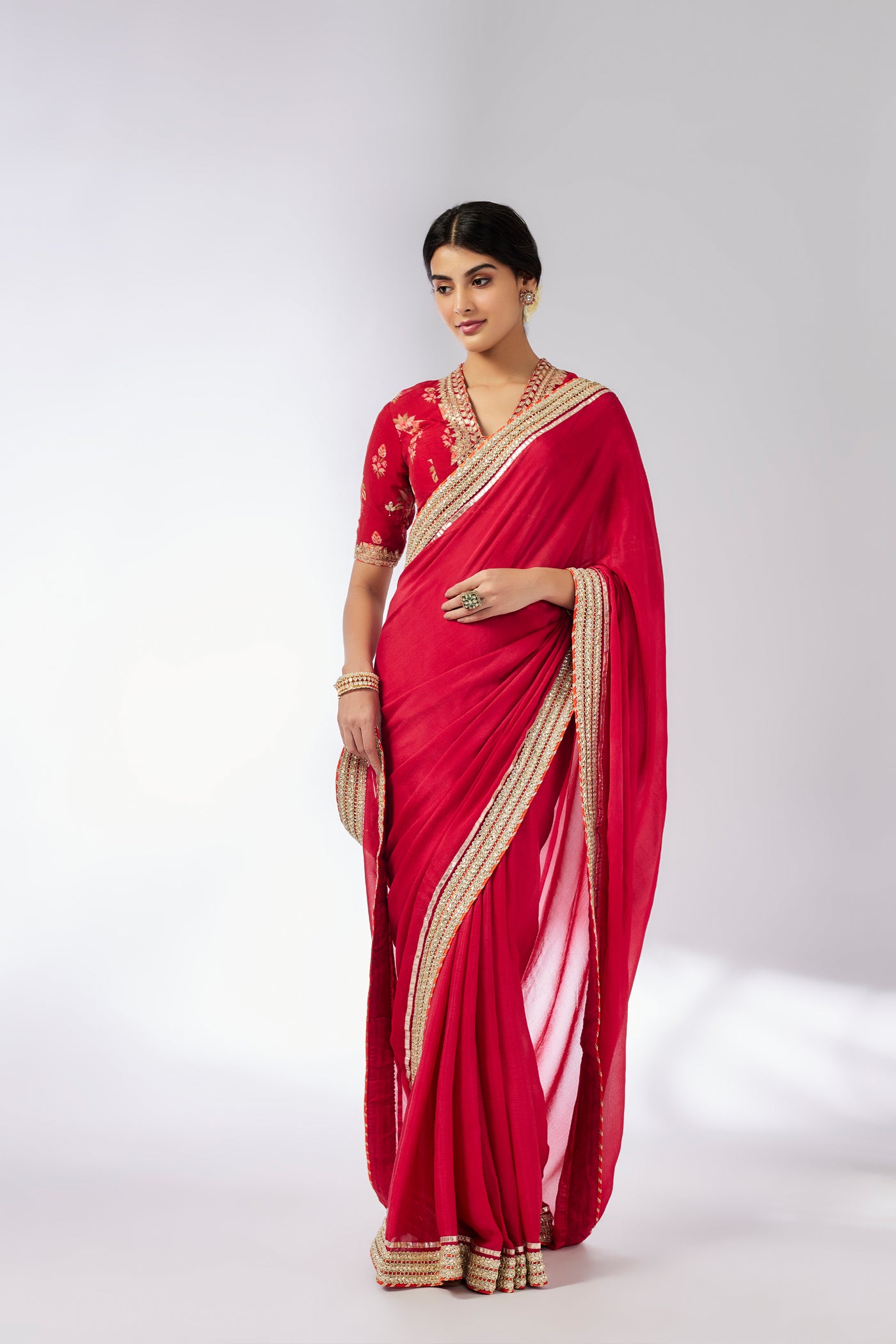 Gopi Vaid Anisha Saree Set Red indian designer wear online shopping melange singapore