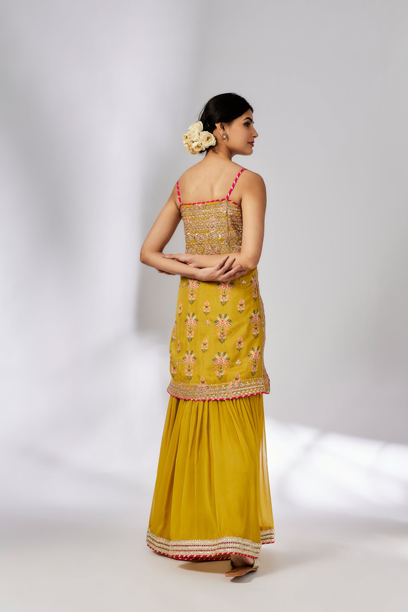 Gopi Vaid Chhaya Strappy Sharara Set Mustard indian designer wear online shopping melange singapore