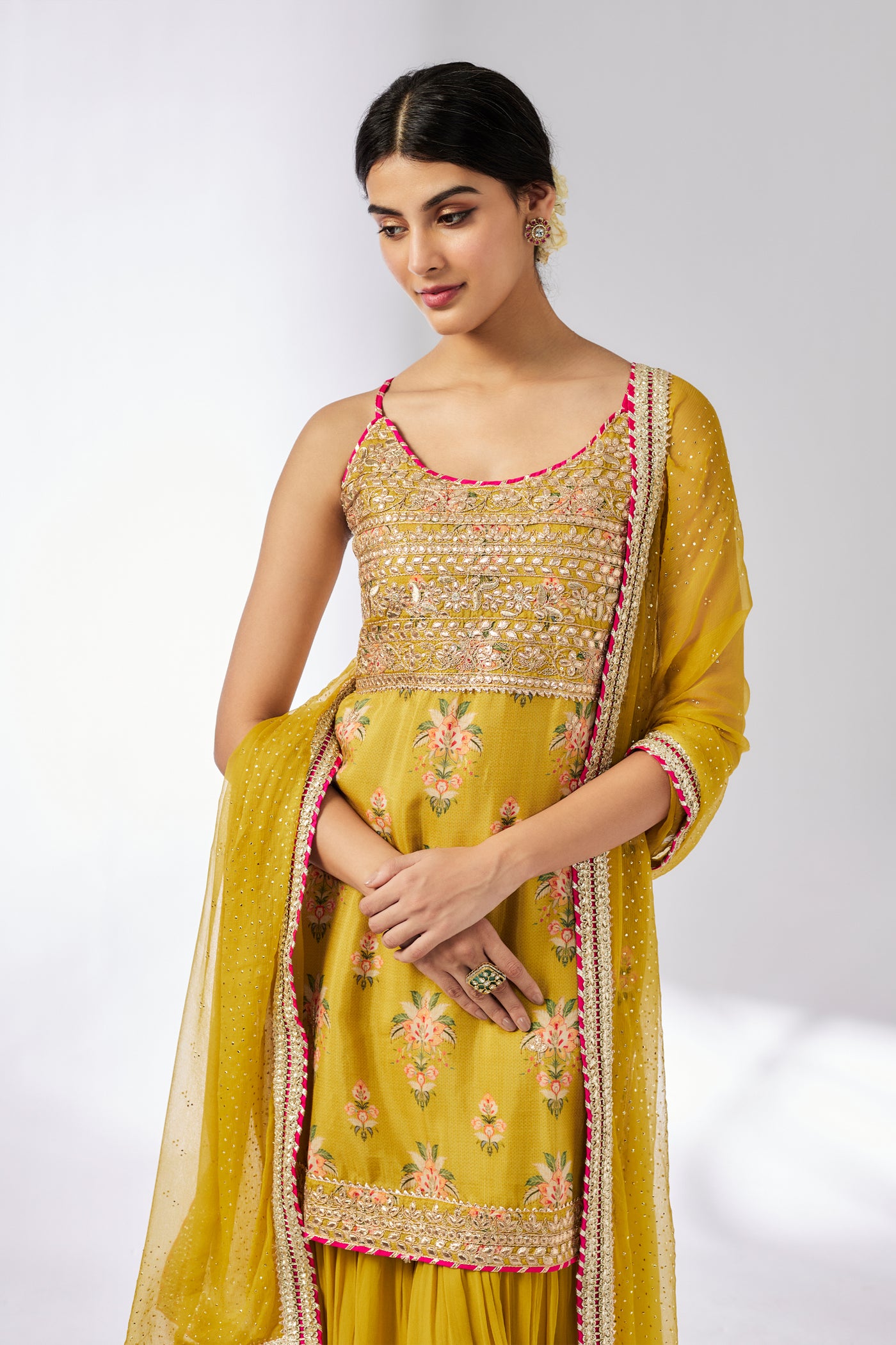 Gopi Vaid Chhaya Strappy Sharara Set Mustard indian designer wear online shopping melange singapore