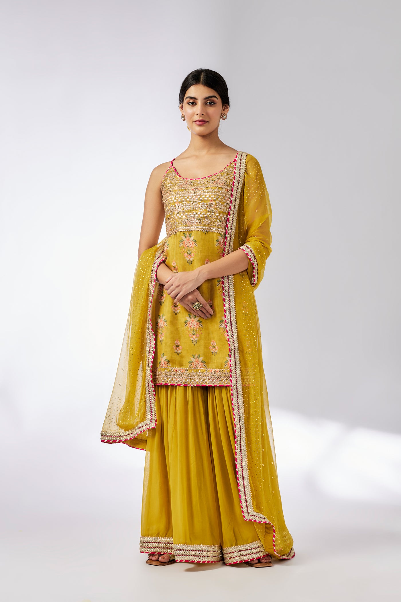 Gopi Vaid Chhaya Strappy Sharara Set Mustard indian designer wear online shopping melange singapore