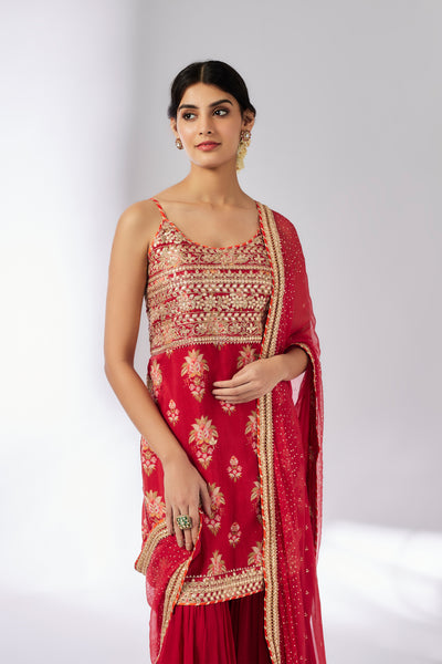 Gopi Vaid Chhaya Strappy Sharara Set Red indian designer wear online shopping melange singapore