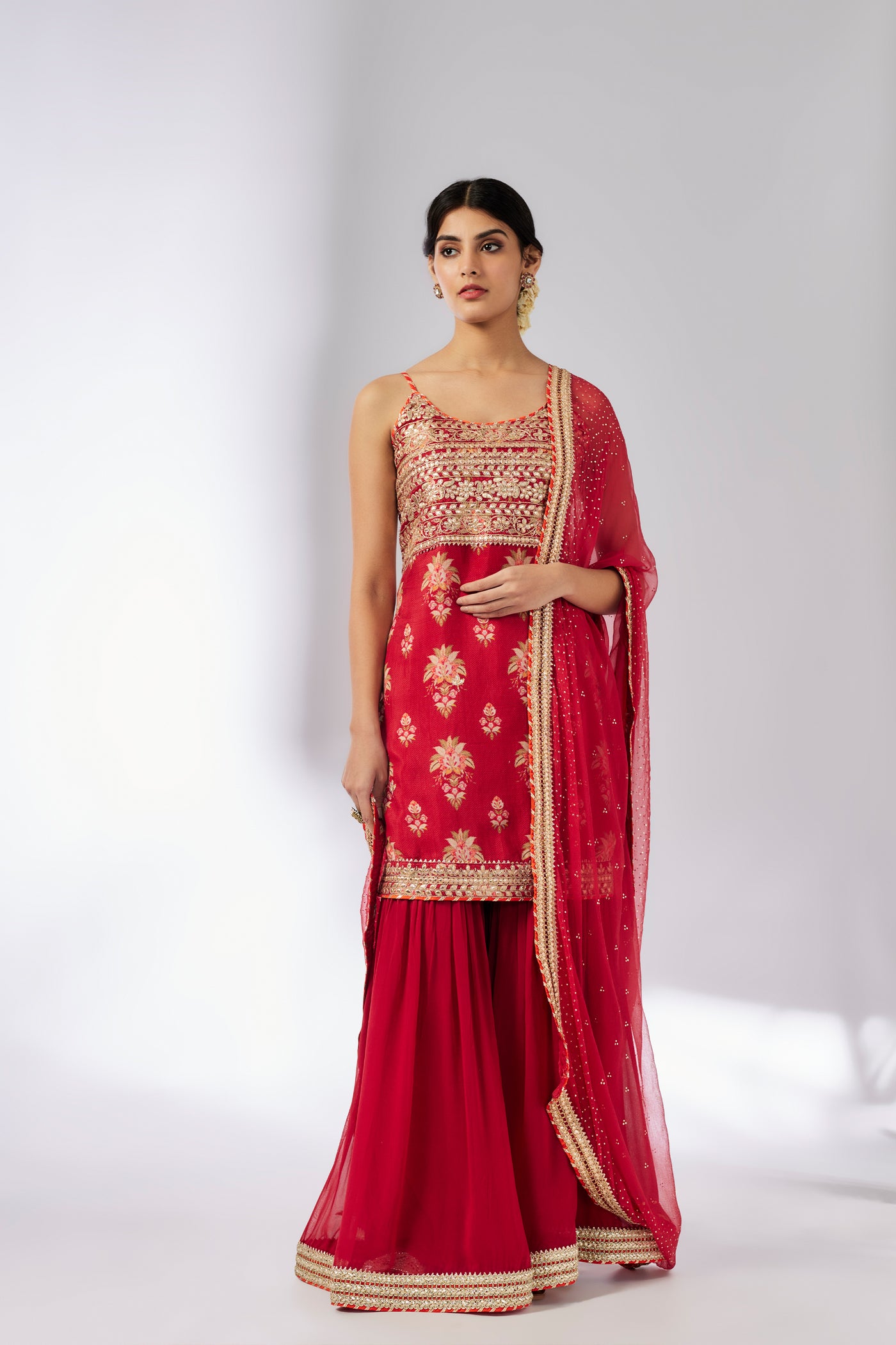 Gopi Vaid Chhaya Strappy Sharara Set Red indian designer wear online shopping melange singapore