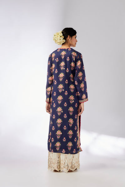 Gopi Vaid Dhara Tunic Navy indian designer wear online shopping melange singapore