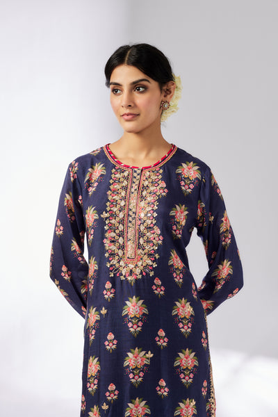 Gopi Vaid Dhara Tunic Navy indian designer wear online shopping melange singapore