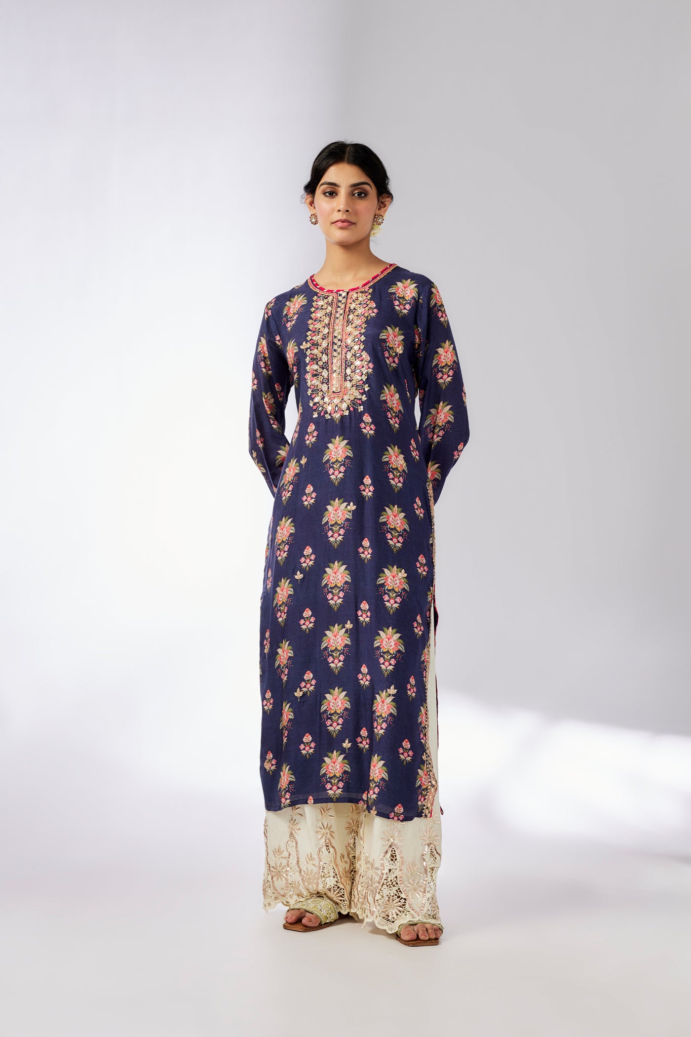 Gopi Vaid Dhara Tunic Navy indian designer wear online shopping melange singapore