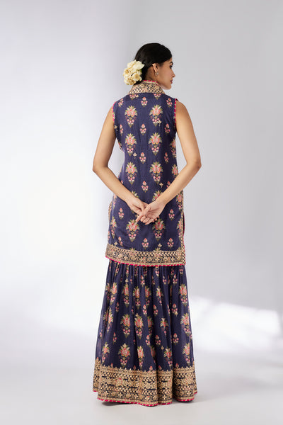 Gopi Vaid Dhriti Sleeveless Sharara Set Navy indian designer wear online shopping melange singapore