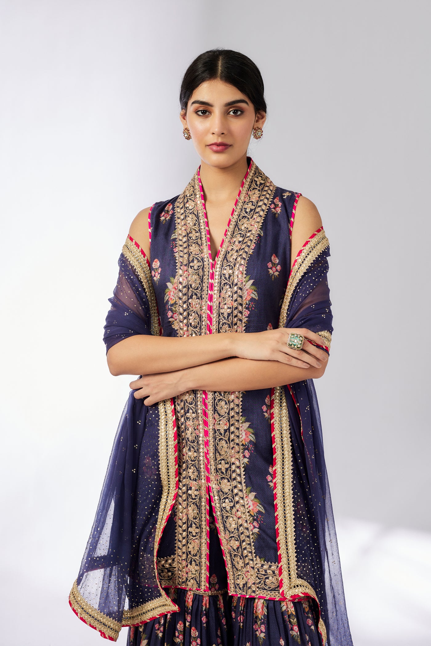 Gopi Vaid Dhriti Sleeveless Sharara Set Navy indian designer wear online shopping melange singapore