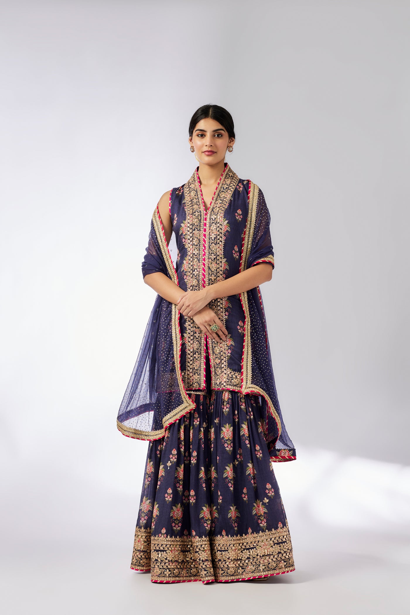 Gopi Vaid Dhriti Sleeveless Sharara Set Navy indian designer wear online shopping melange singapore